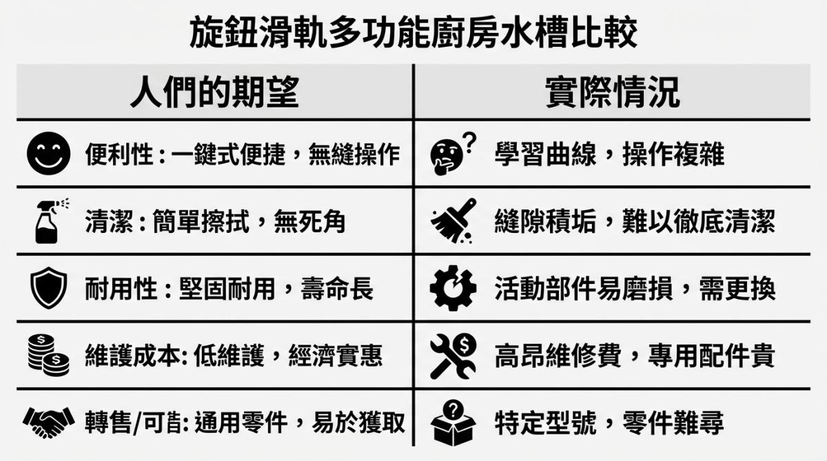 多功能水槽 旋鈕滑軌值得買嗎？清潔死角、耐用度與替代方案一次看