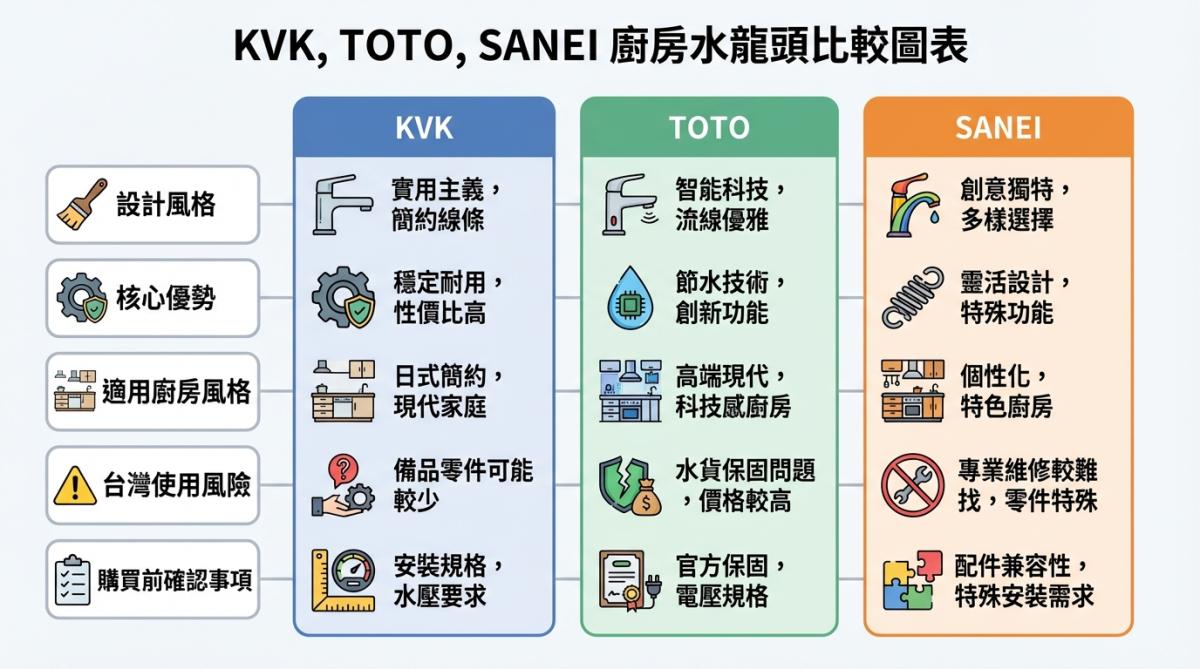 除了 KVK，還有哪些日系廚房龍頭？一篇看懂 TOTO、SANEI 的設計風格與功能差異